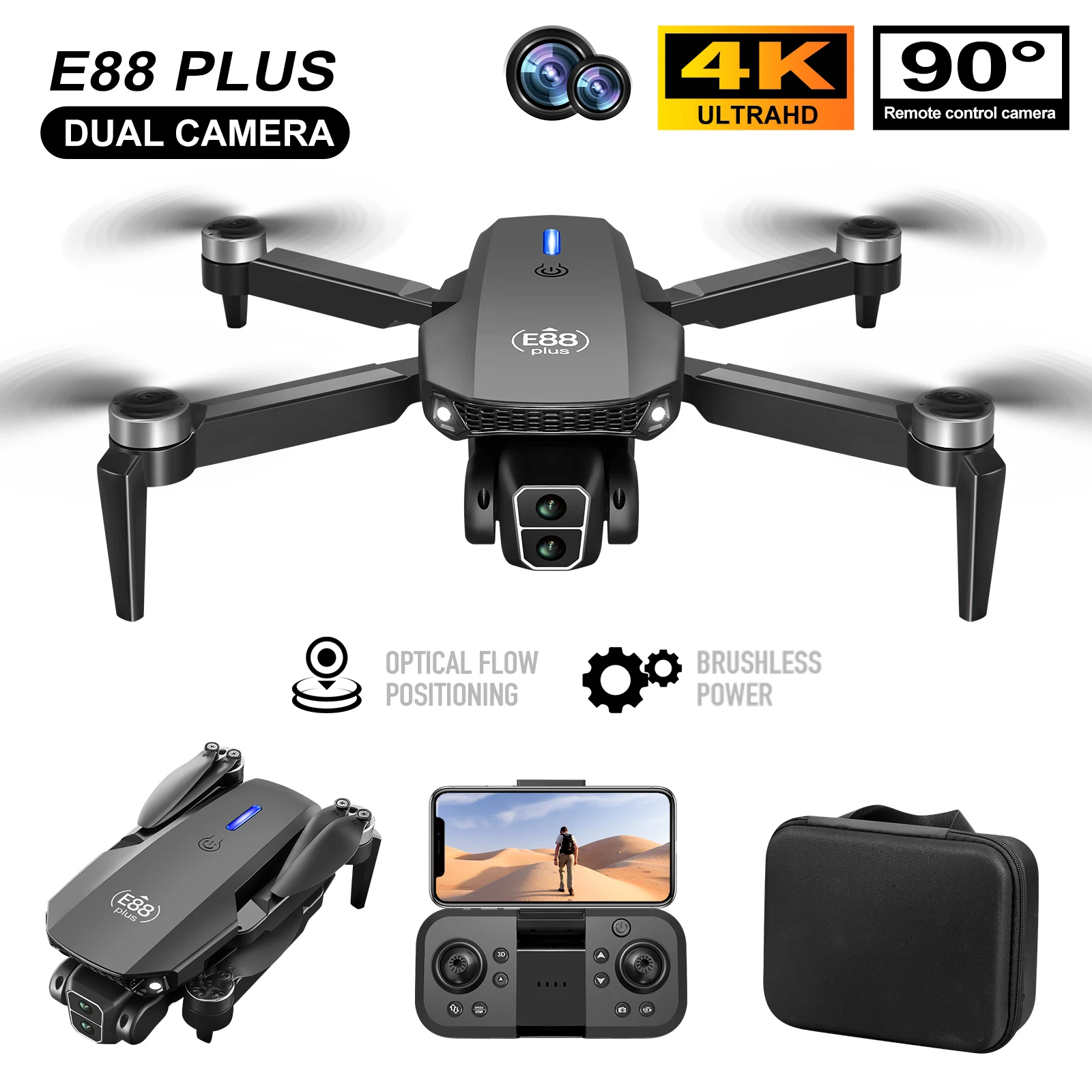 Drone Gimbal Brushless - New E88 Plus Quadcopter Drone: 90°